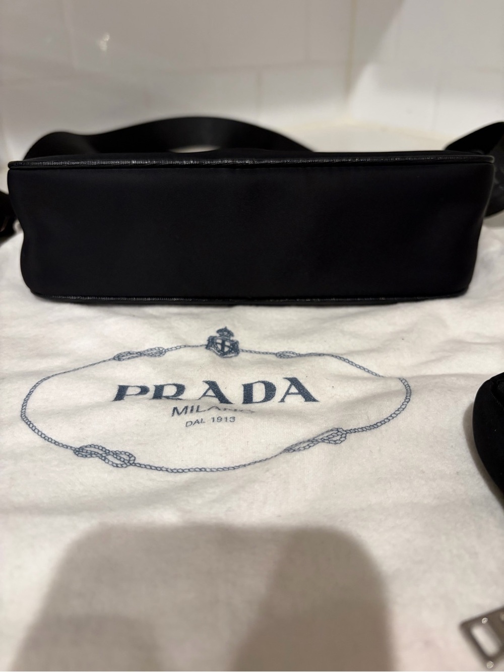 Prada Black Nylon Shoulder Bag with Silver Chain & Detachable Strap - Picture 8 of 9